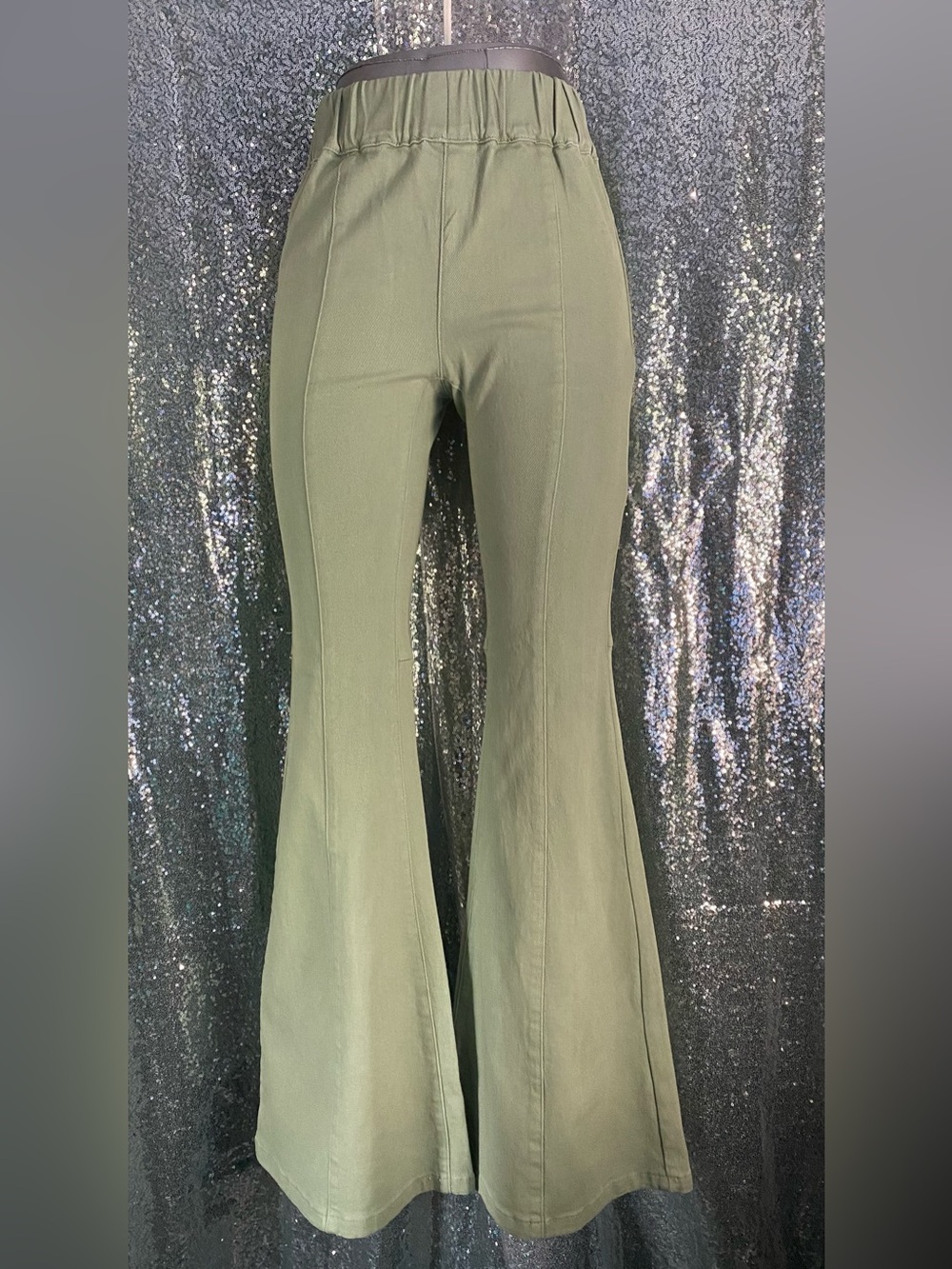 Sidefeel Sage Green High Rise Stretch Flare Bell Bottom Pants Sz 10 NWOT